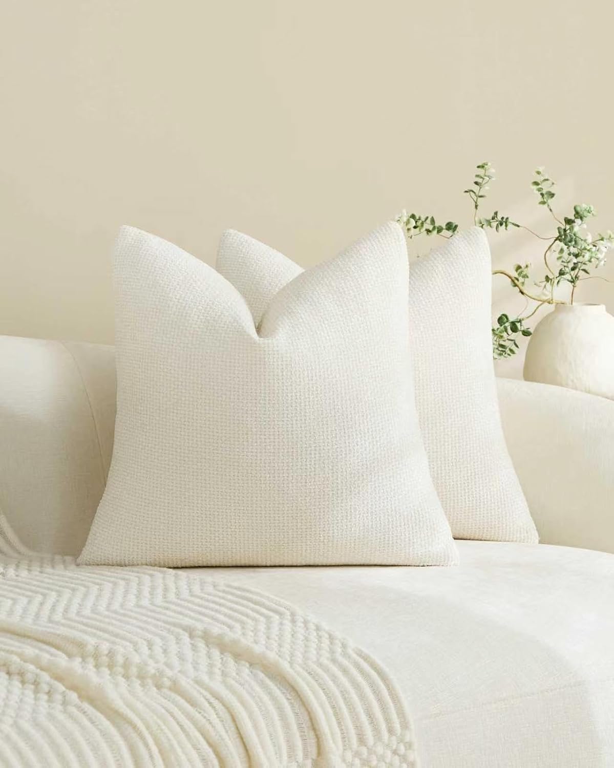 Chenille Grid - European Pillowcases - Pack of 2 - Ivory, 65cm x 65cm