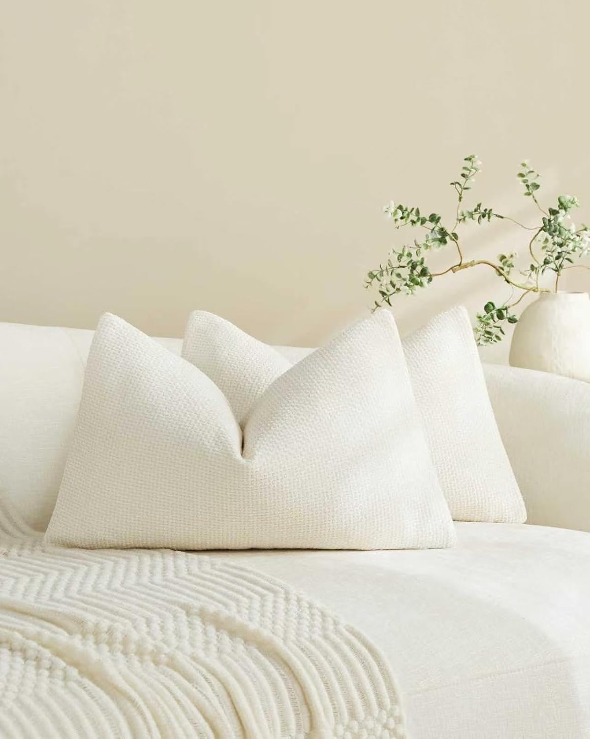 Chenille Grid Cushion Covers - Pack of 2 - Ivory, 30cm x 50cm