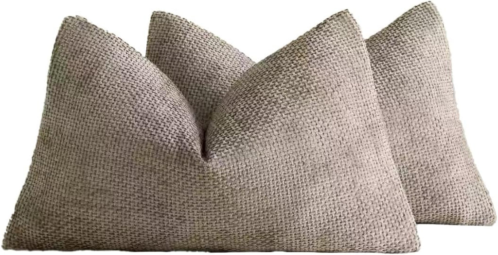 Chenille Grid Cushion Covers - Pack of 2 - Taupe, 30cm x 50cm