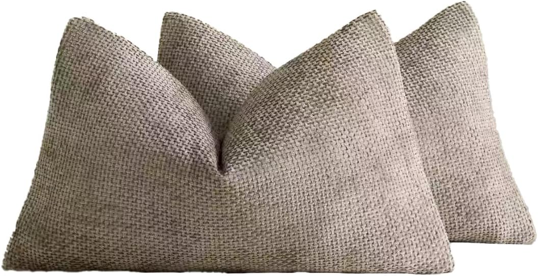 Chenille Grid Cushion Covers - Pack of 2 - Taupe, 30cm x 50cm