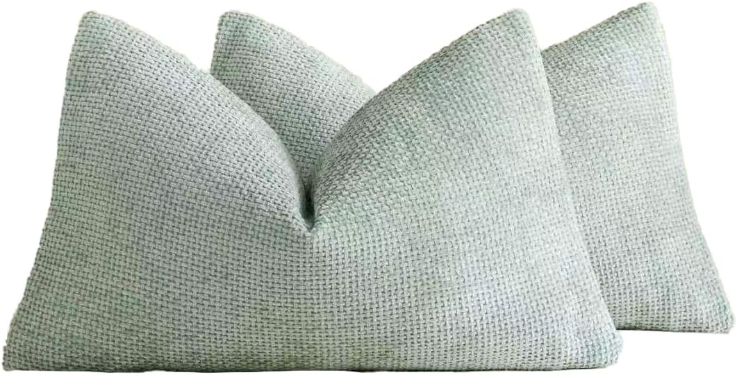 Chenille Grid Cushion Covers - Pack of 2 - Sage, 30cm x 50cm
