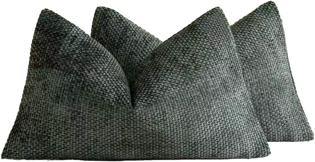 Chenille Grid Cushion Covers - Pack of 2 - Deep Green, 30cm x 50cm