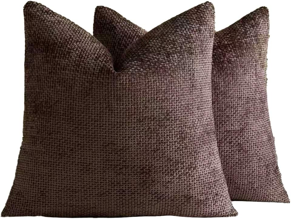 Chenille Grid Cushion Covers - Pack of 2 - Brown, 45cm x 45cm