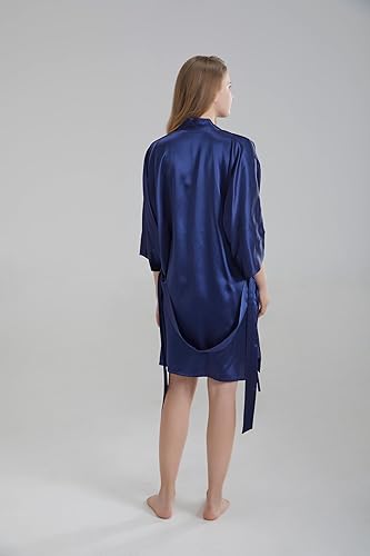 100% Pure Satin Silk Robe - Navy Blue