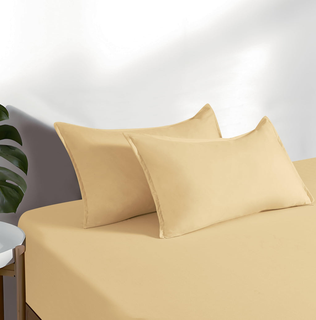 100% Vintage Washed Microfibre Fitted Sheet with Matching Pillowcases - Butter