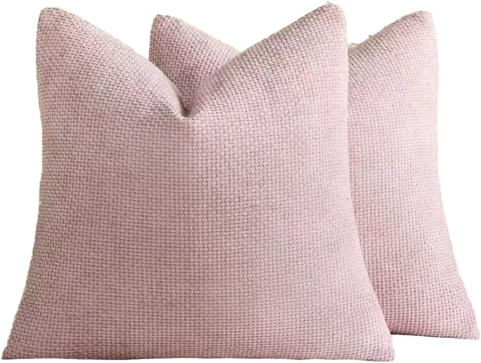 Chenille Grid Cushion Covers - Pack of 2 - Pink, 45cm x 45cm