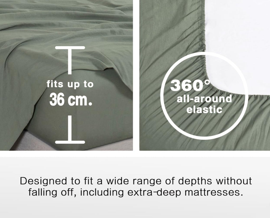 Vintage Washed Microfibre Sheet Set with Pillowcases - Khaki Green