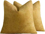 Chenille Grid Cushion Covers - Pack of 2 - Mustard, 50cm x 50cm