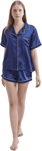 Silk Short Pyjama Set - Navy Blue