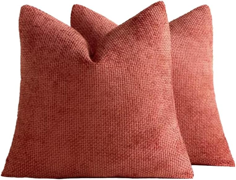 Chenille Grid Cushion Covers - Pack of 2 - Terracotta, 50cm x 50cm