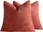 Chenille Grid Cushion Covers - Pack of 2 - Terracotta, 50cm x 50cm