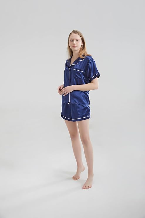 Silk Short Pyjama Set - Navy Blue