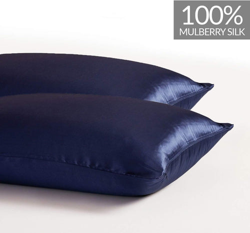 100% Mulberry Silk Pillowcase - Twin-Pack - Navy Blue