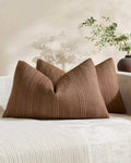 Linen Blend Striped Cushion Covers, Set of 2, Tobacco, 30x50cm