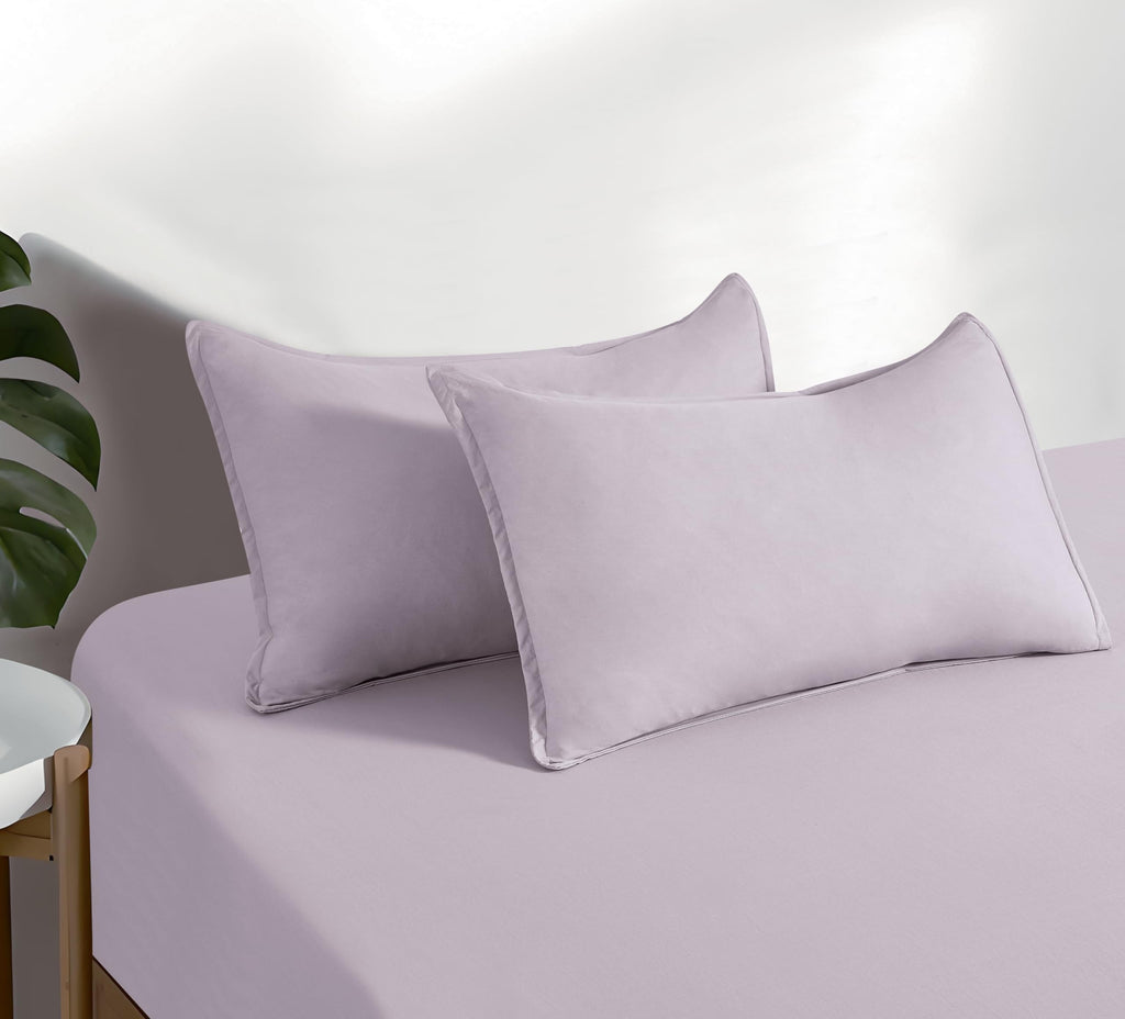 100% Vintage Washed Microfibre Fitted Sheet with Matching Pillowcases - Lilac