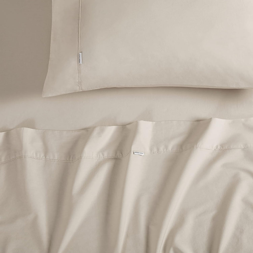 Vintage Washed Cotton Sheet Set with Matching Pillowcases - Natural