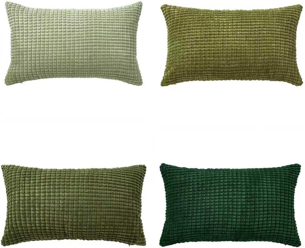 Corduroy Corn Grain Cushion Covers - Pack of 4 Mix of Green Shades - 30cm x 50cm