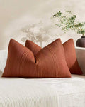 Linen Blend Striped Cushion Covers, Set of 2, Terracotta, 30x50cm
