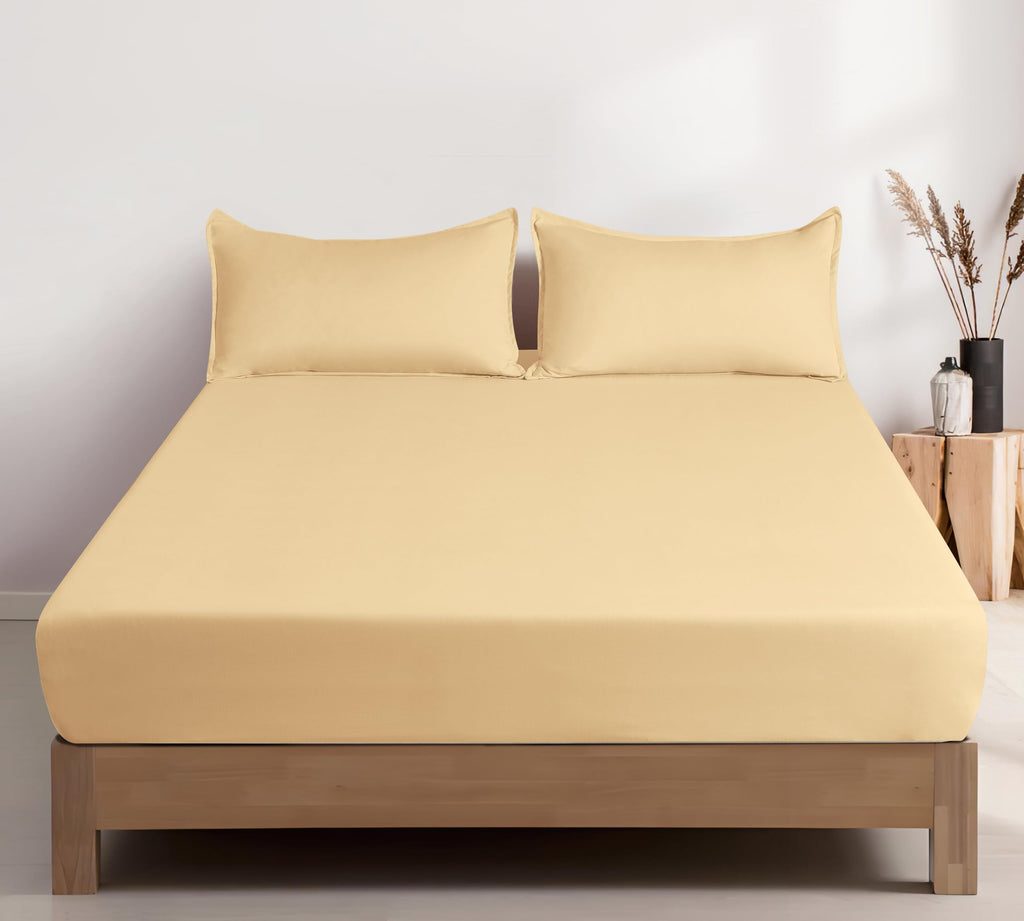 100% Vintage Washed Microfibre Fitted Sheet with Matching Pillowcases - Butter