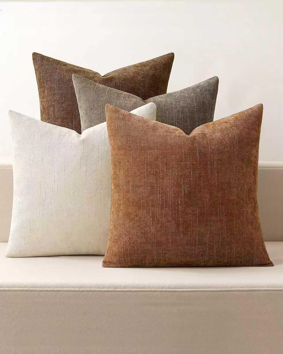 Chenille Haze-Textured Cushion Covers - Pack of 4 - Warm Brown, 45cm x 45cm