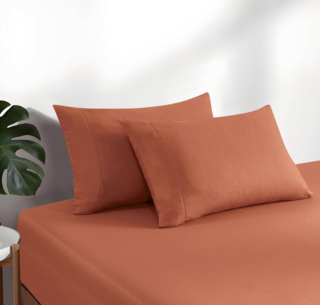 Vintage Washed Cotton Fitted Sheet Combo Set - Brick