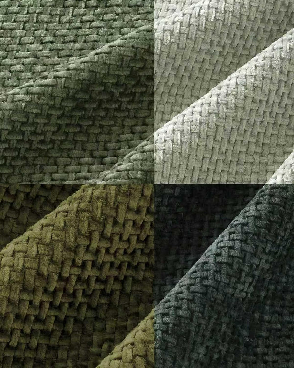 Chenille Grid Cushion Covers - Pack of 4 - Mix of Green, 45cm x 45cm