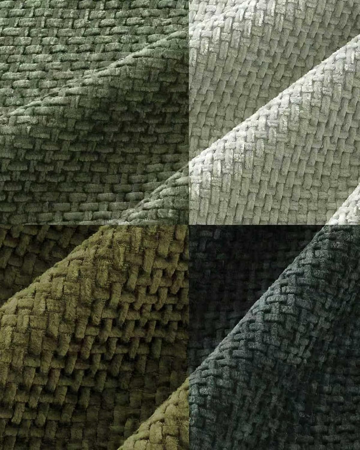 Chenille Grid Cushion Covers - Pack of 4 - Mix of Green, 30cm x 50cm
