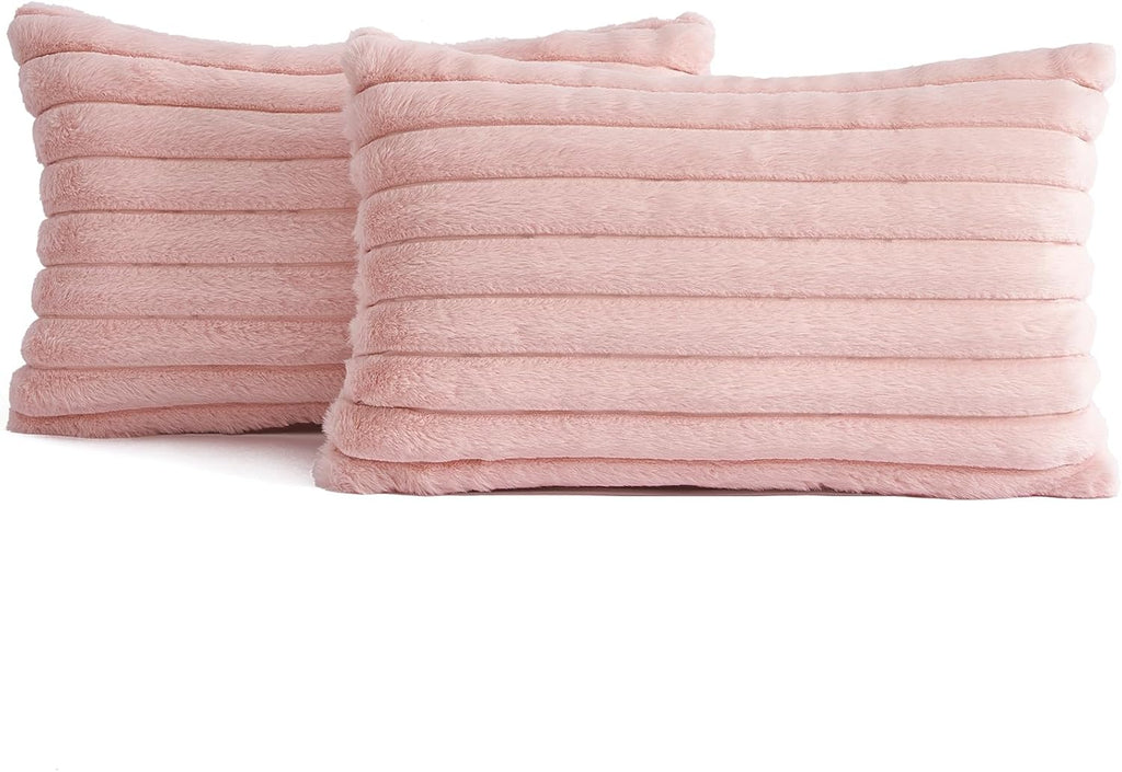 Faux Fur Cushion Covers - Twin-Pack - Pink - 30cm x 50cm