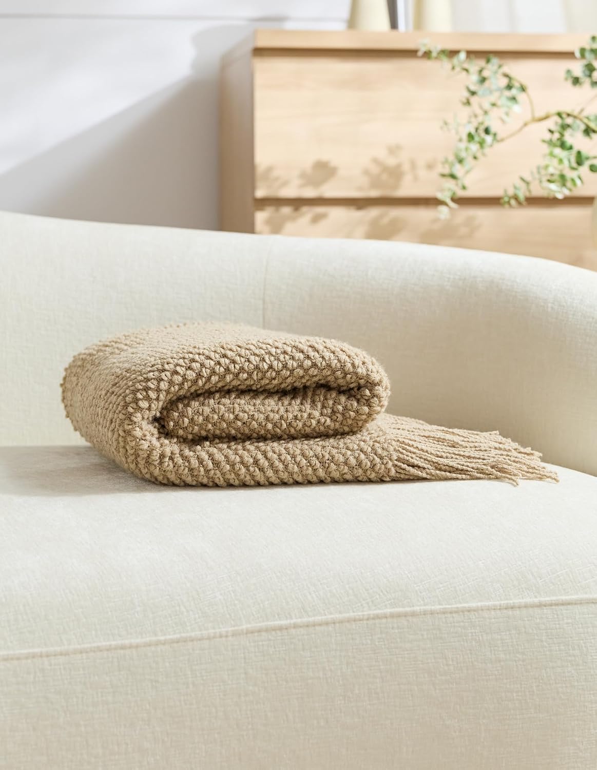 Micro Plush Knitted Woven Throw Blanket - Natural