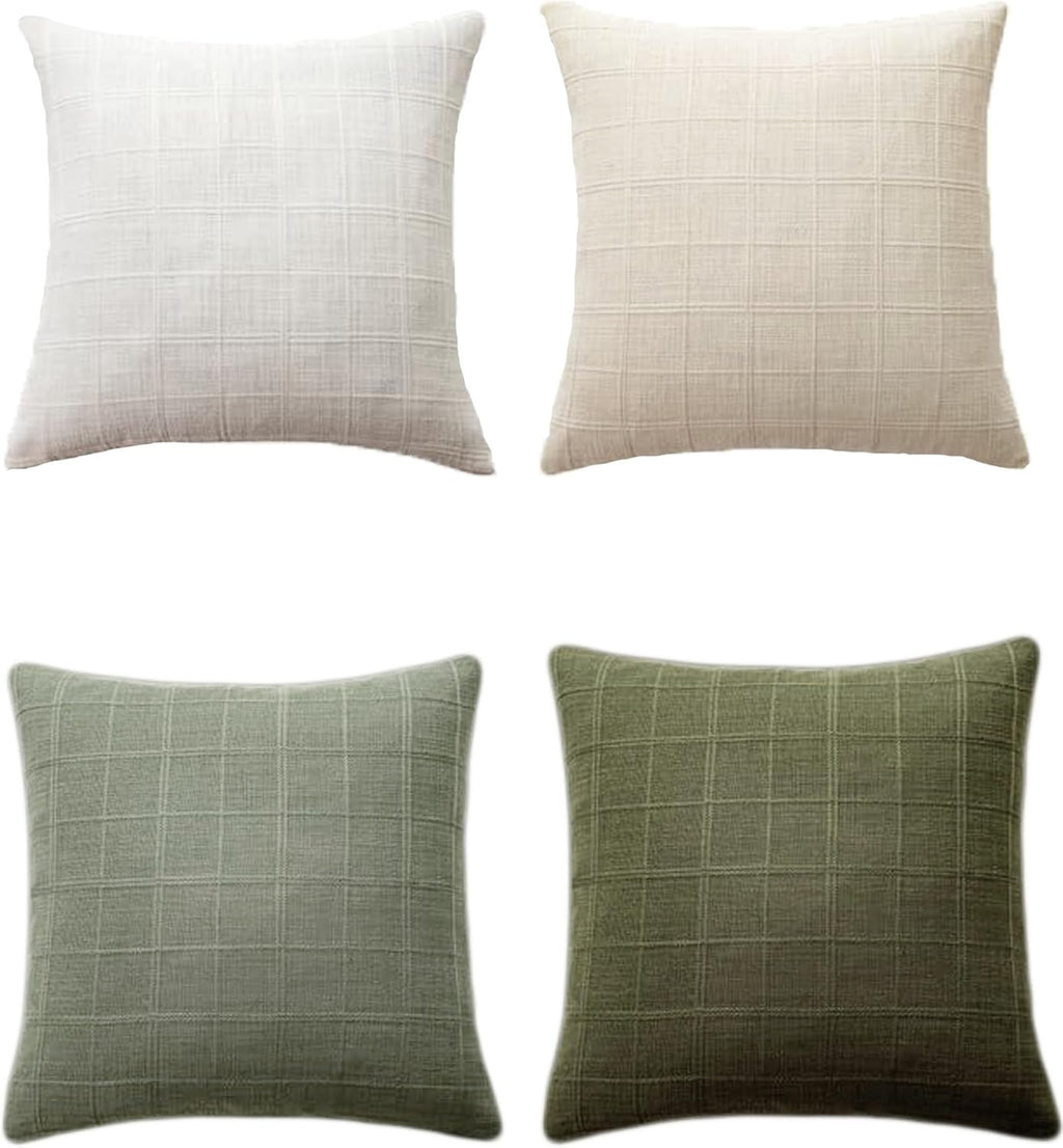 Linen-Look Cushion Covers - Pack of 4 - Green Neutrals, 45cm x 45cm