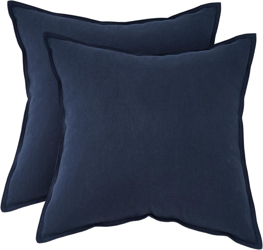 Linen-Cotton European Pillowcases - Soft & Breathable with Hidden Zipper Design - Navy, 65x65cm
