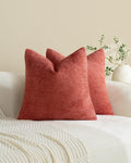 Chenille Grid Cushion Covers - Pack of 2 - Terracotta, 45cm x 45cm
