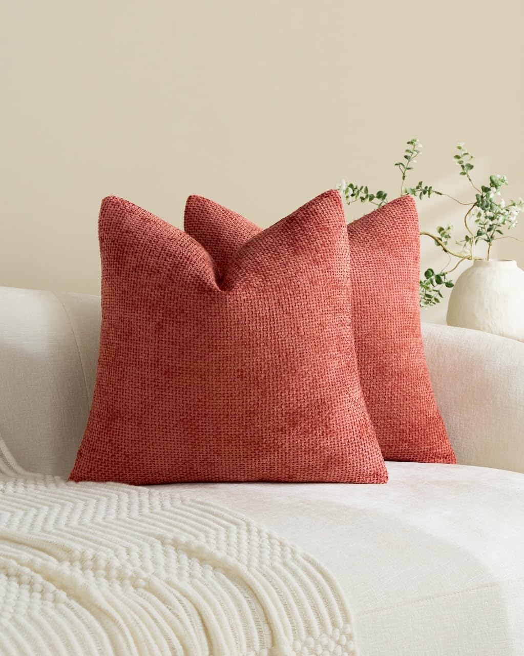 Chenille Grid - European Pillowcases - Pack of 2 - Terracotta, 65cm x 65cm