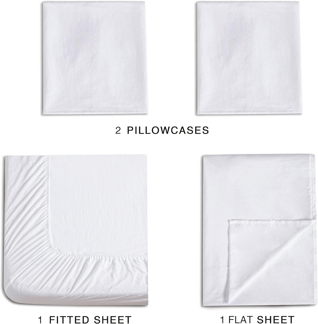 Vintage Washed Microfibre Sheet Set with Pillowcases - White