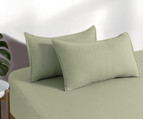 100% Vintage Washed Microfibre Fitted Sheet with Matching Pillowcases - Eucalypt