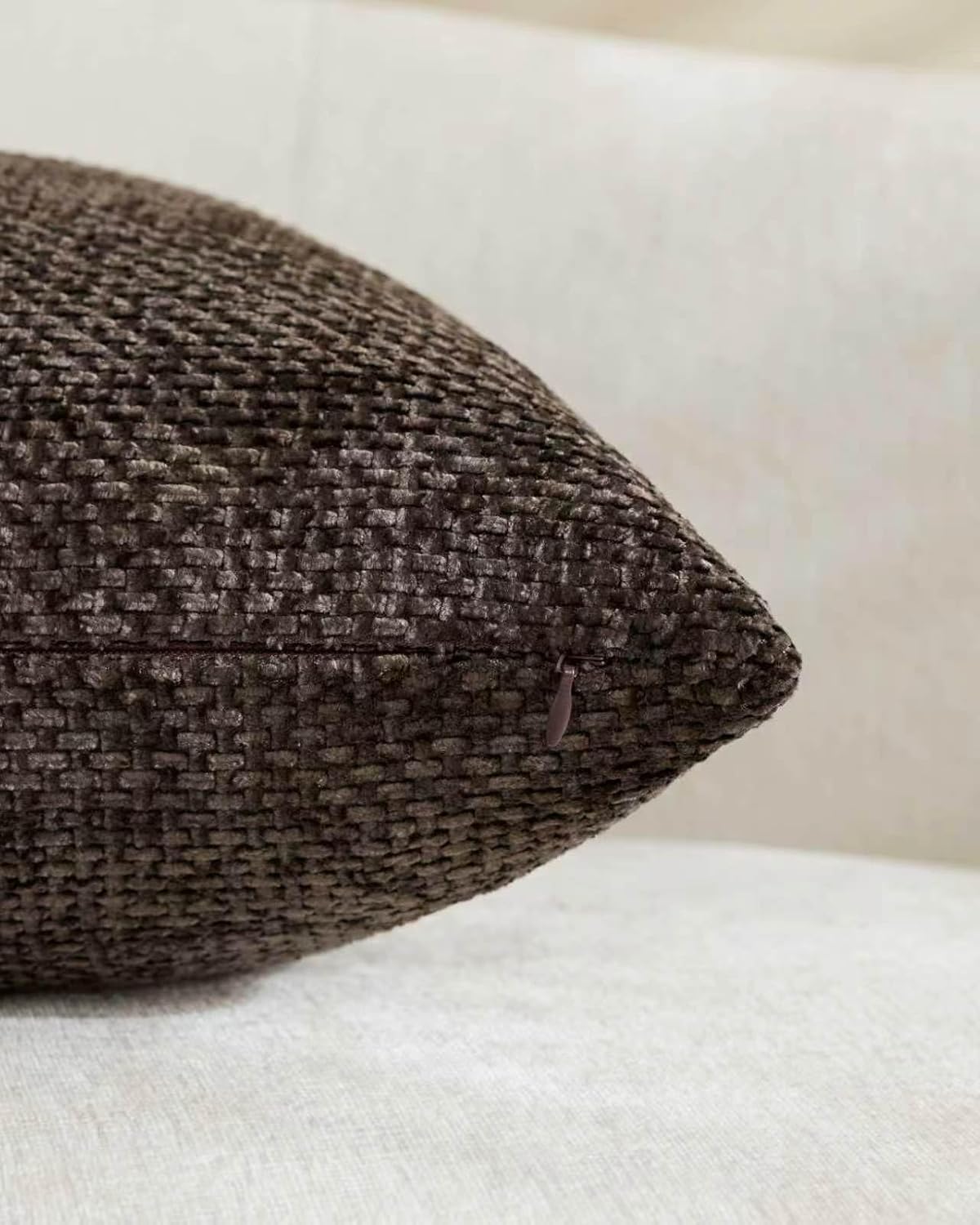Chenille Grid Cushion Covers - Pack of 2 - Chocolate, 45cm x 45cm
