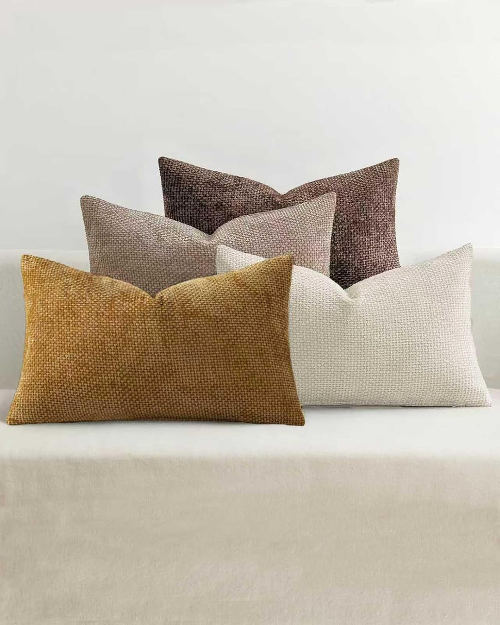 Chenille Grid Cushion Covers - Pack of 4 - Warm Brown, 30cm x 50cm