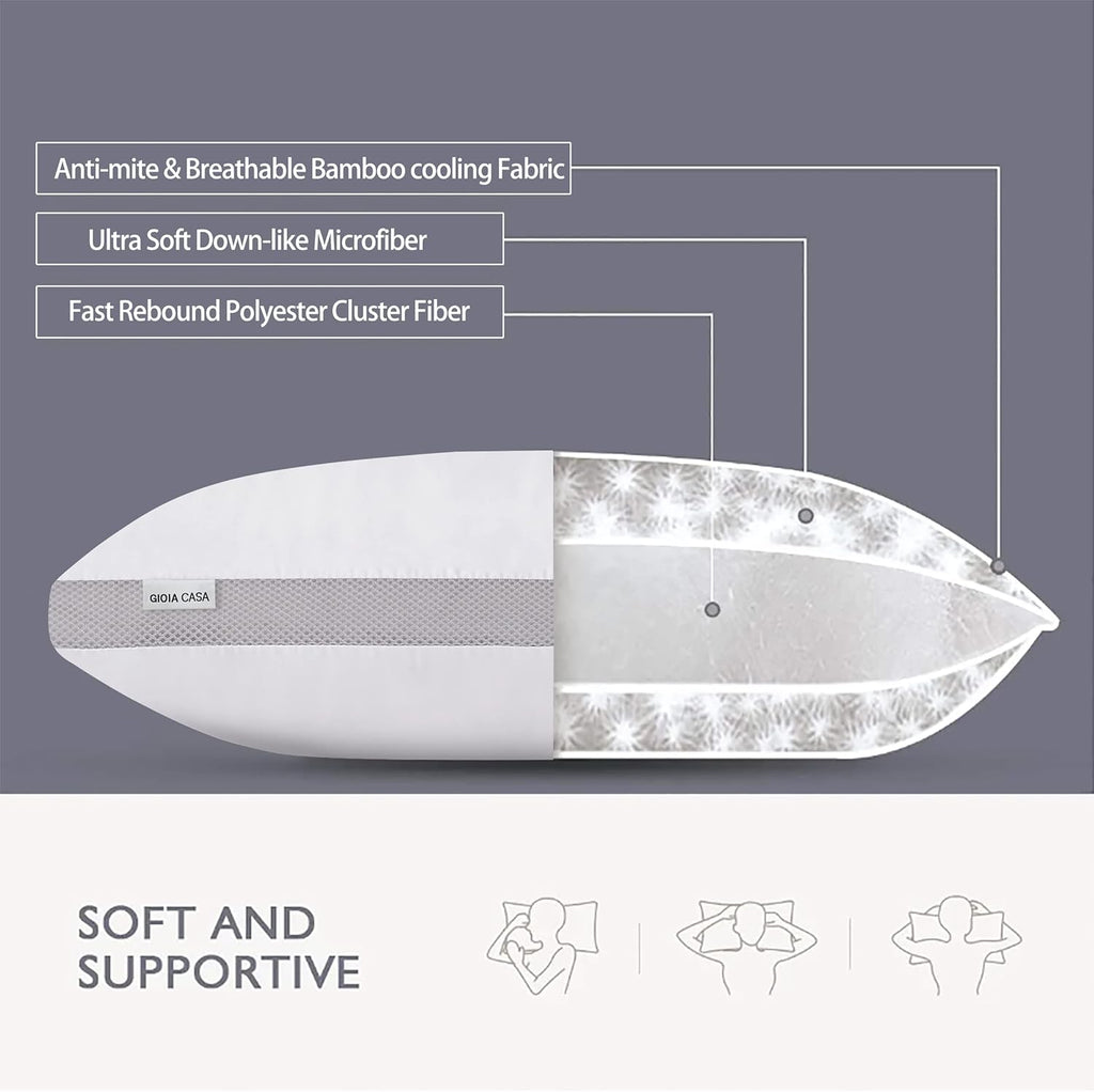 Twin-Pack Bamboo Microfibre Plush Down-Like Cooling Pillows