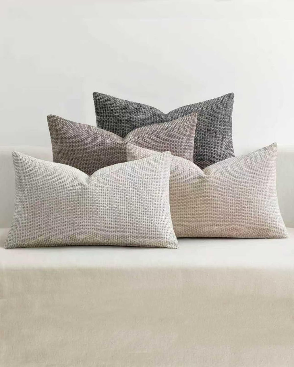 Chenille Grid Cushion Covers - Pack of 4 - Mix of Grey, 30cm x 50cm