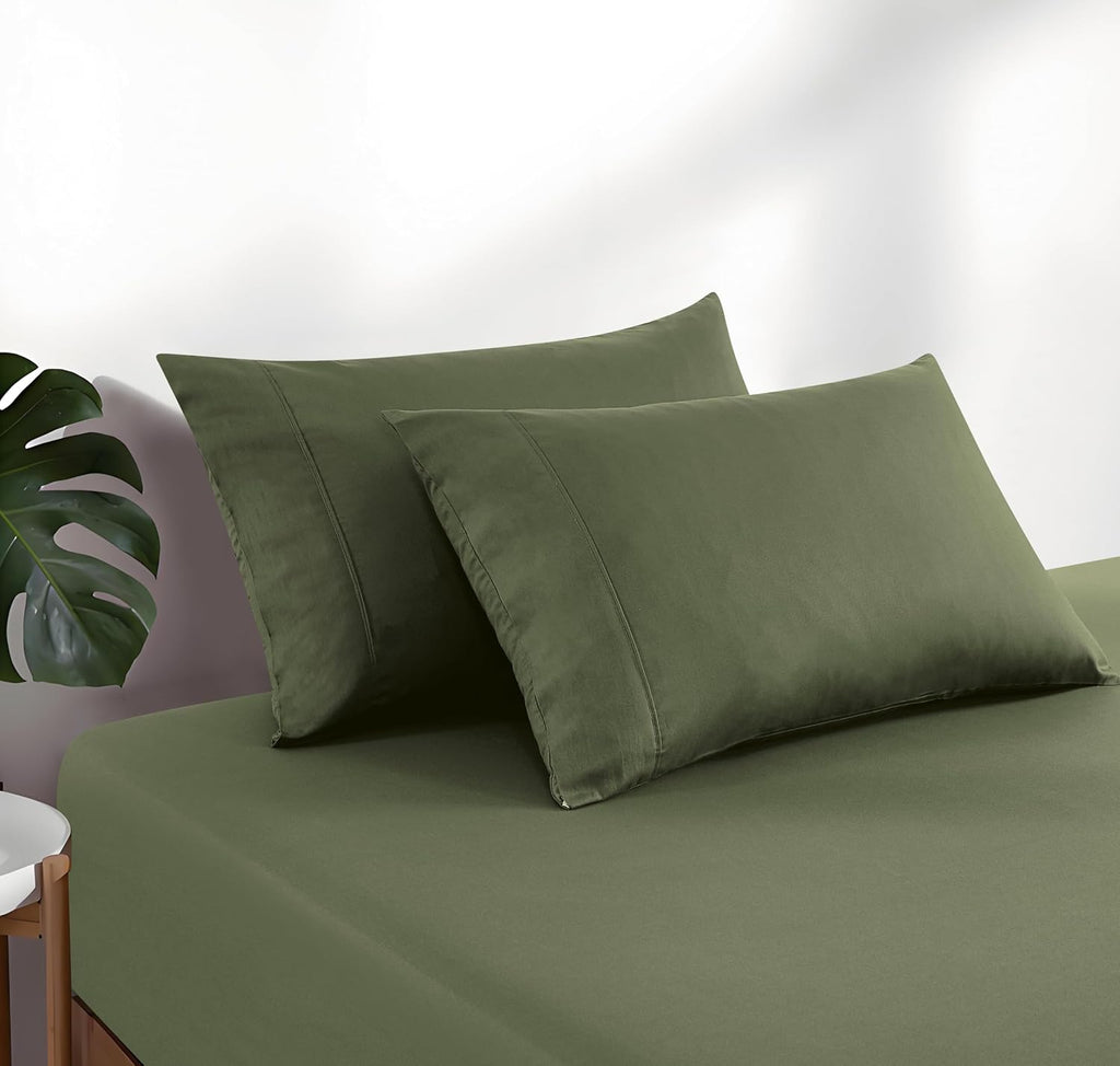 Vintage Washed Cotton Fitted Sheet Combo Set - Khaki Green
