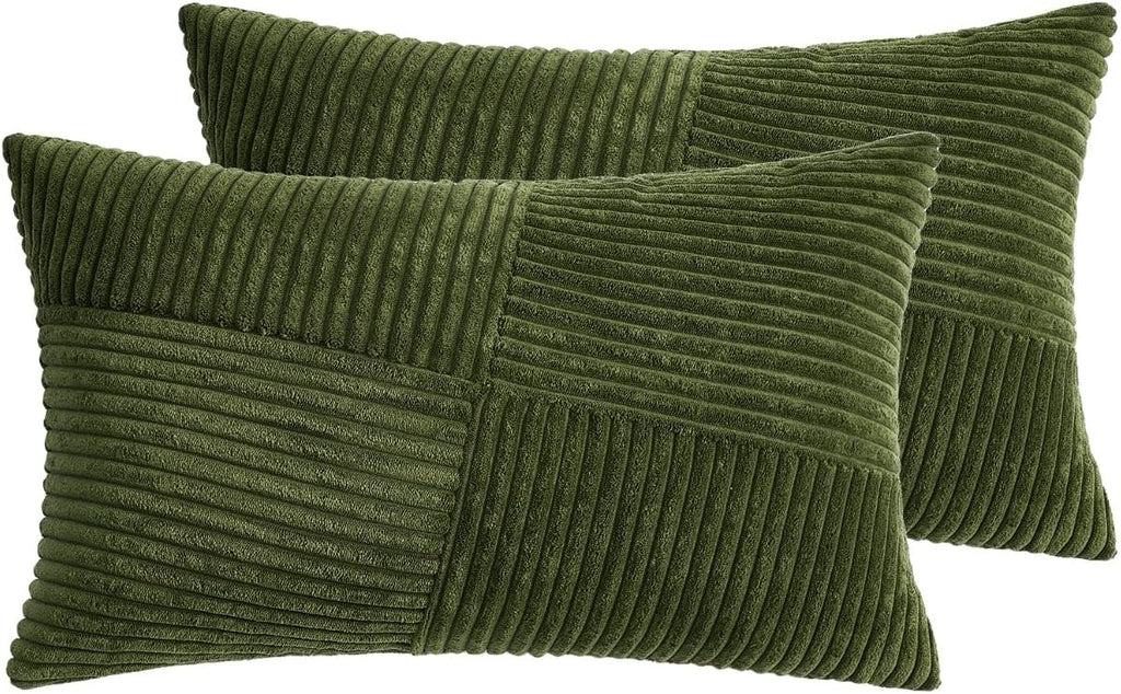 Corduroy Windmill-Inspired Cushion Covers - Twin-Pack - Olive Green - 30cm x 50cm