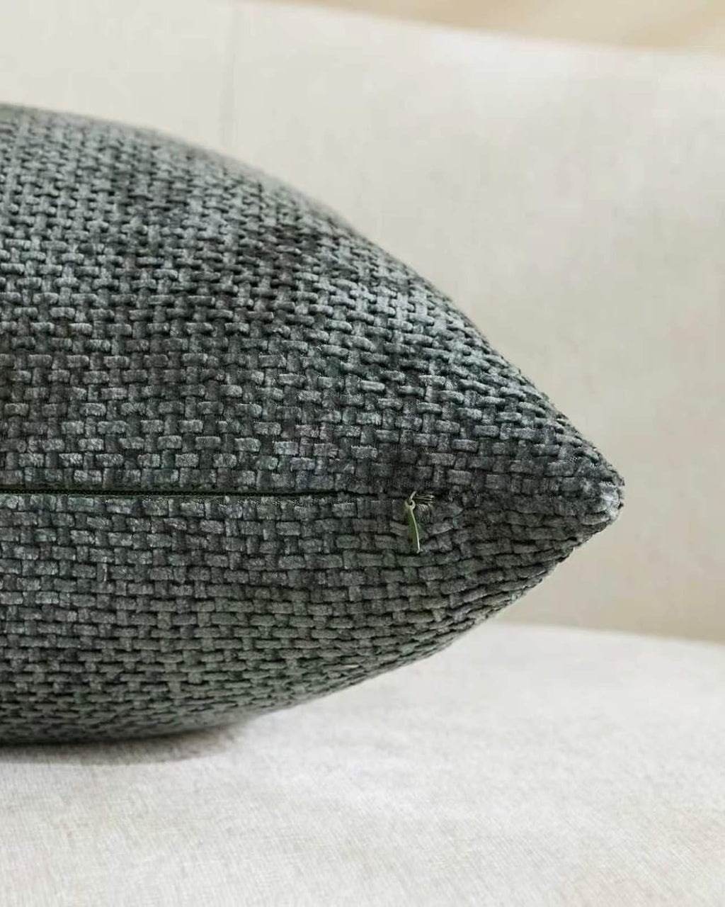 Chenille Grid Cushion Covers - Pack of 2 - Deep Green, 50cm x 50cm