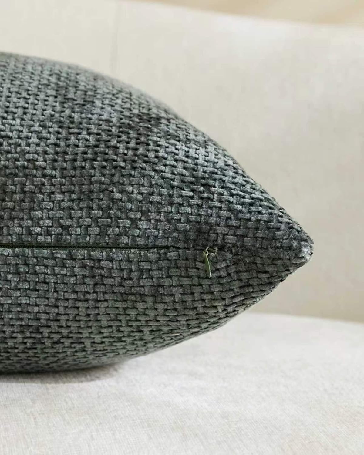 Chenille Grid Cushion Covers - Pack of 2 - Deep Green, 30cm x 50cm