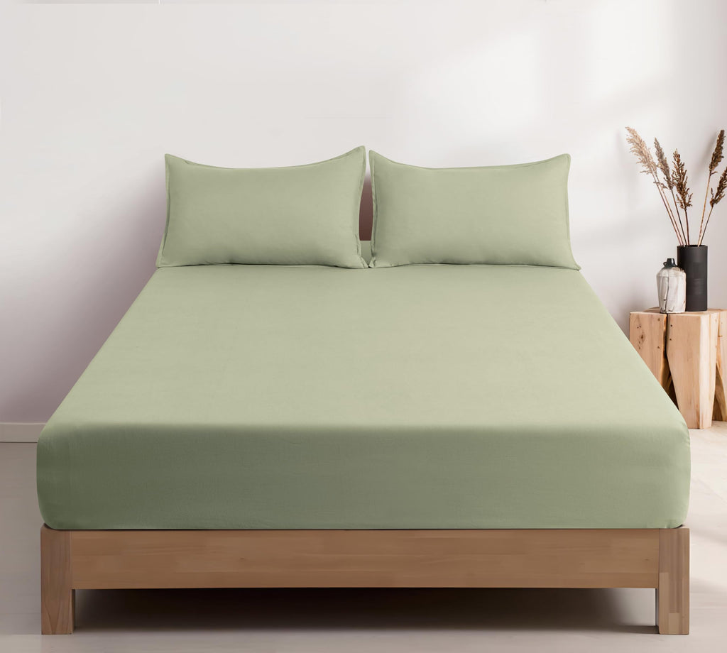 100% Vintage Washed Microfibre Fitted Sheet with Matching Pillowcases - Eucalypt