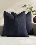 Linen Blend Striped Cushion Covers, Set of 2, Blue, 45x45cm
