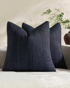 Linen Blend Striped European Pillowcases, Set of 2, Blue, 65x65cm
