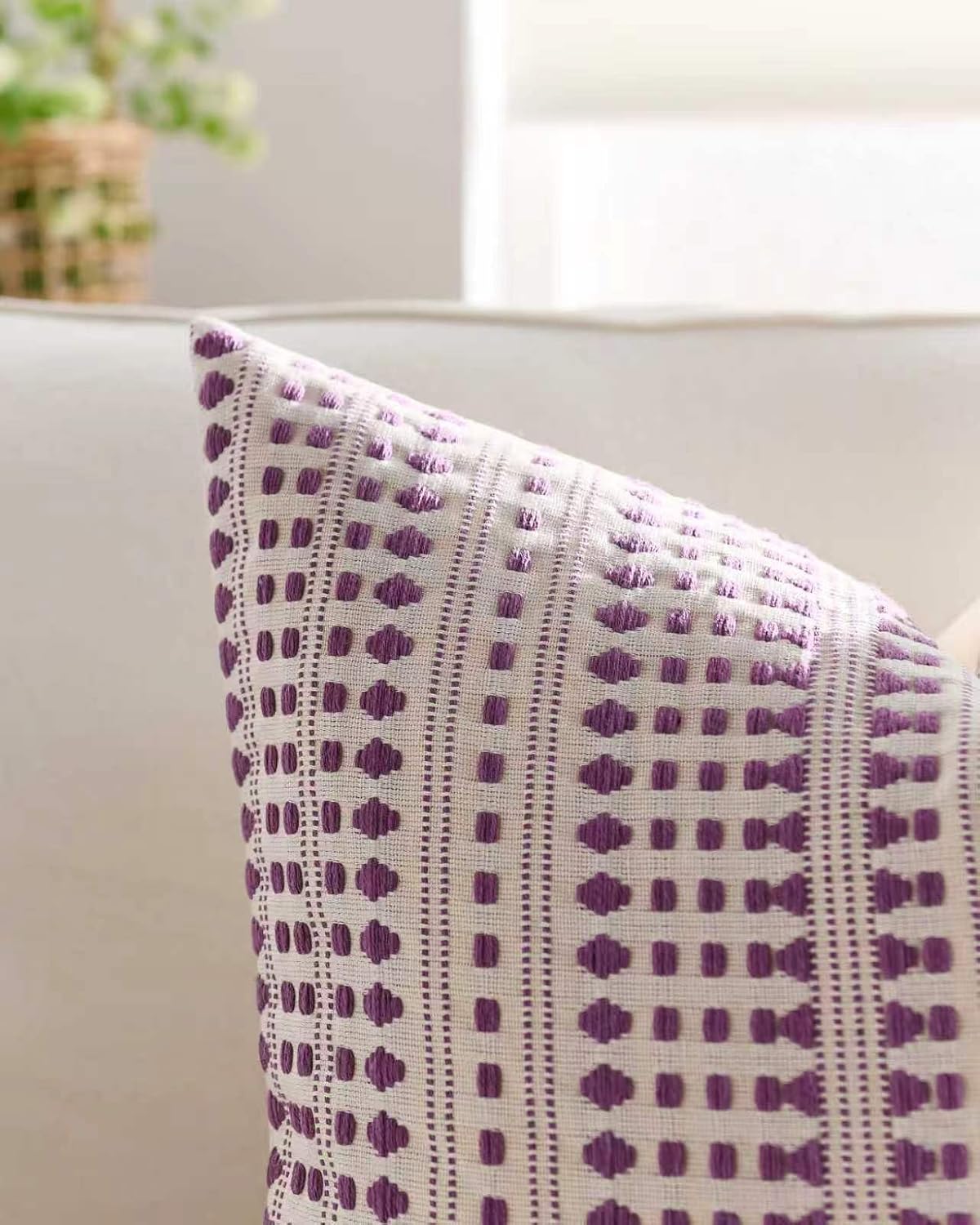 Bohemian Dot Woven Cushion Covers - Twin-Pack - Purple, 30cm x 50cm