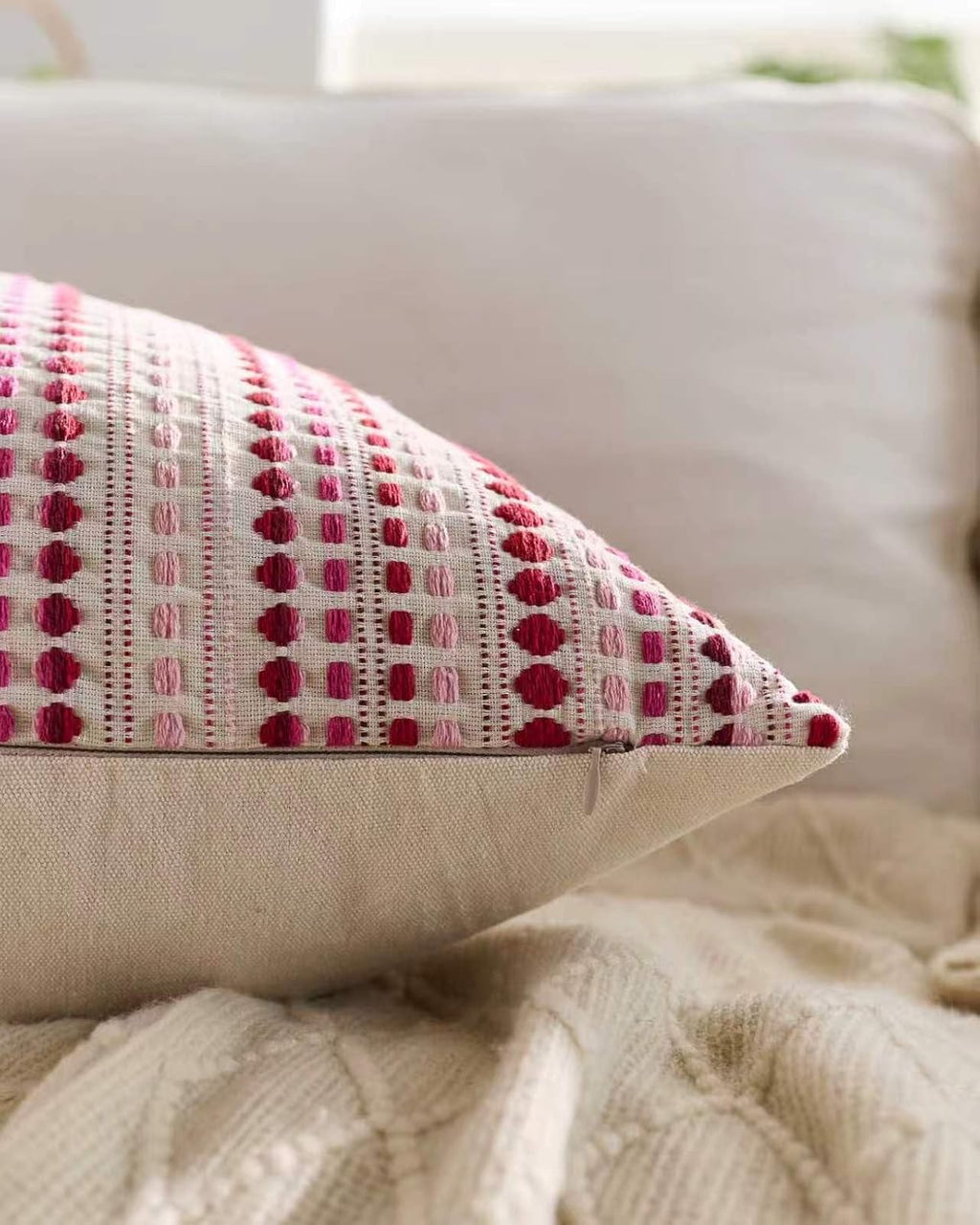 Bohemian Dot Woven Cushion Covers - Twin-Pack - Burgundy, 30cm x 50cm