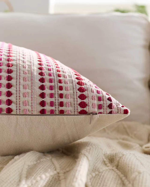 Bohemian Dot Woven Cushion Covers - Twin-Pack - Burgundy, 30cm x 50cm