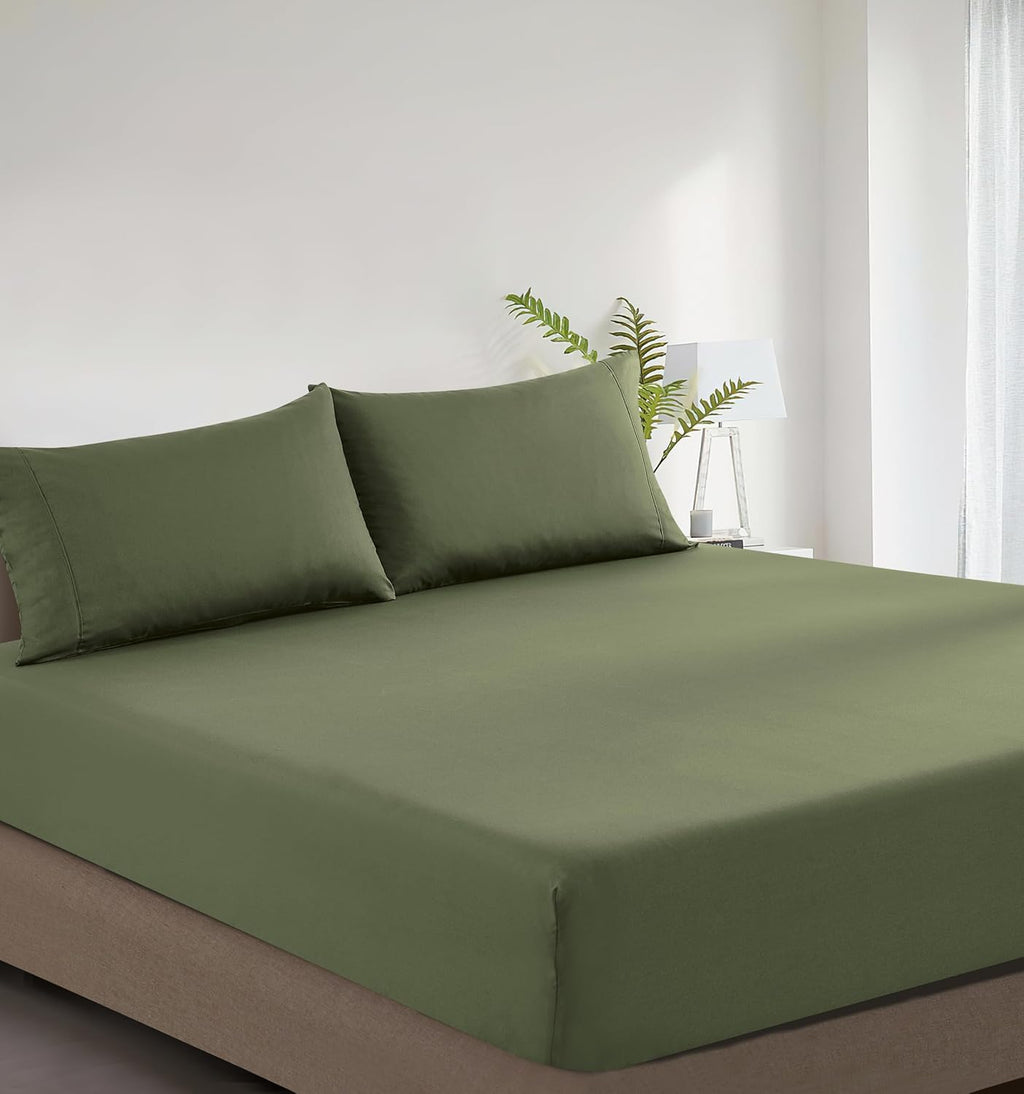 Vintage Washed Cotton Fitted Sheet Combo Set - Khaki Green